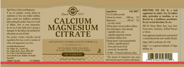 Solgar Calcium Magnesium Citrate 100 Tablets - Image 3